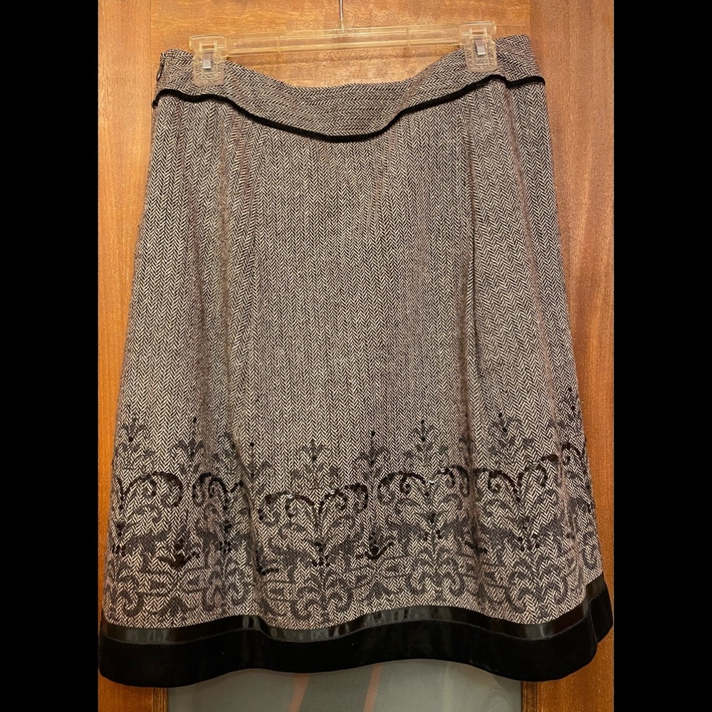 Loft Women Wool Blend Skirt Sequin Velvet Trim Lined Aline-8P